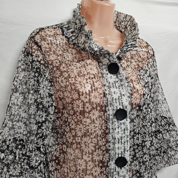 Damee Inc. Sheer Net Sequined Wired Collar Women Jacket Size XL Floral - Picture 4 of 13